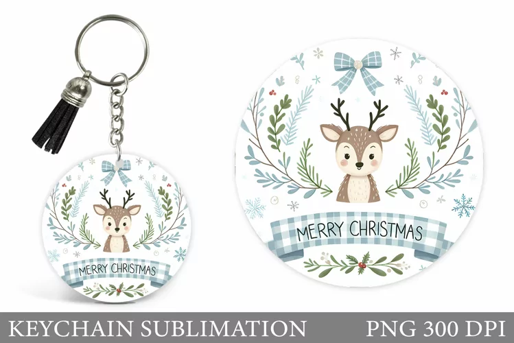 Cute Deer Keychain Design. Christmas Keychain Sublimation