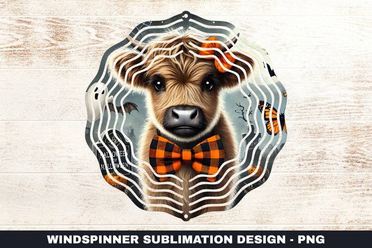 Halloween Highland Cow Wind Spinner Sublimation Design