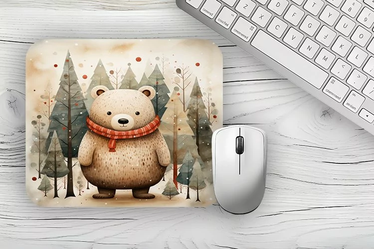 christmas bear Mousepad PNG, Animal Mousepad Sublimation Des