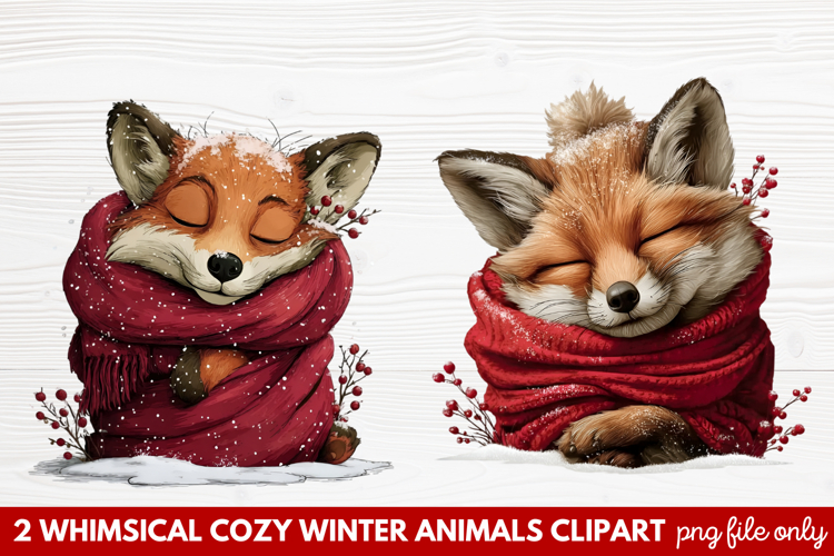 Whimsical Cozy Winter Animals Clipart | Cute Snowy Forest