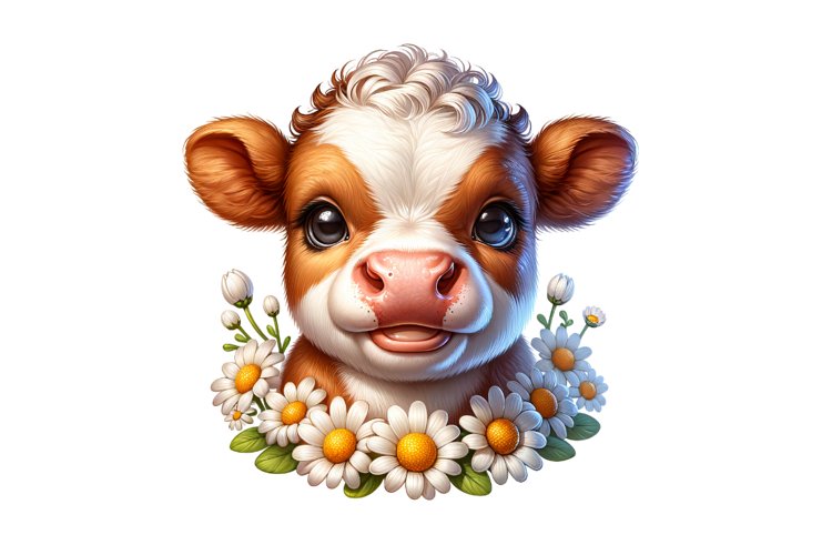 Cute Baby Cow Spring Clipart Sublimation PNG