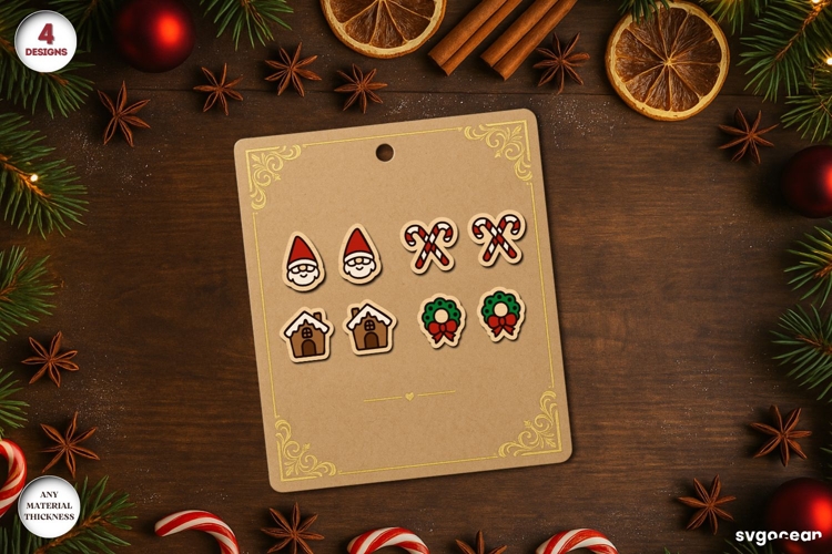 Christmas Stud Earrings Laser Cut | Jewerly SVG | Glowforge