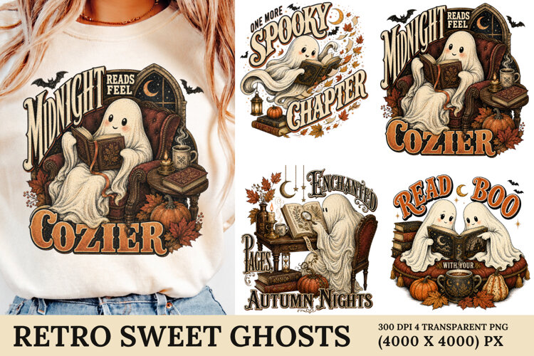 Retro Sweet Ghosts PNG example image 1