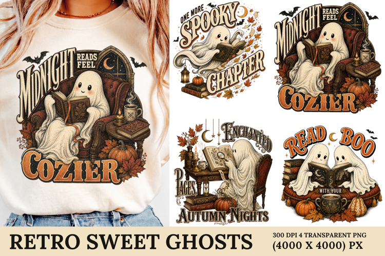 Retro Sweet Ghosts PNG
