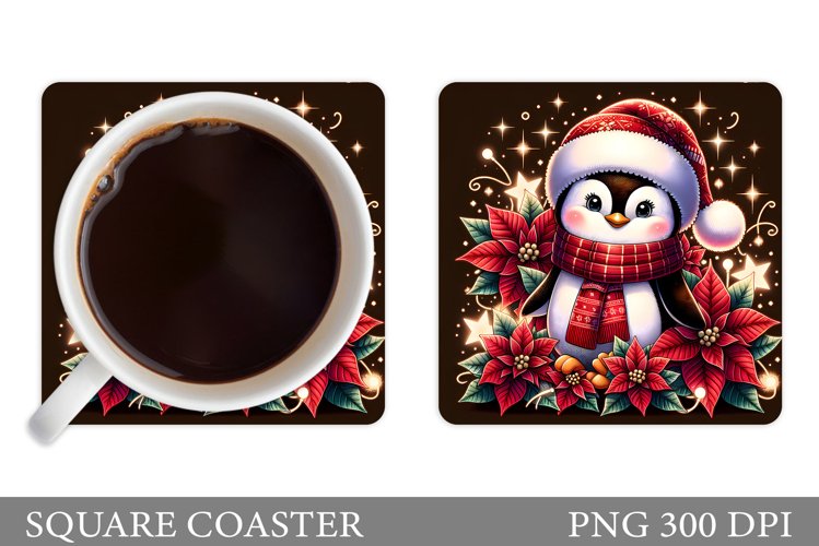 Cute Penguin Coaster Design. Christmas Coaster Sublimation example image 1