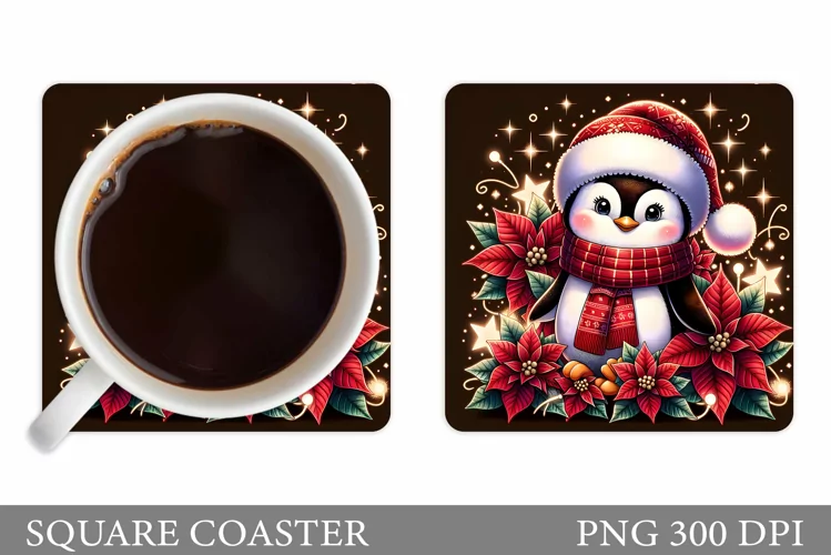 Cute Penguin Coaster Design. Christmas Coaster Sublimation