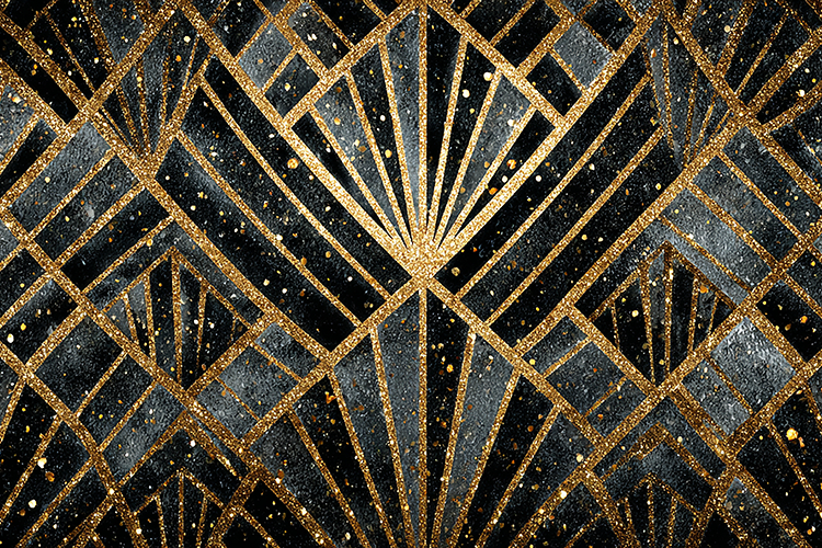 Back and gold geometric patterned background with glittering