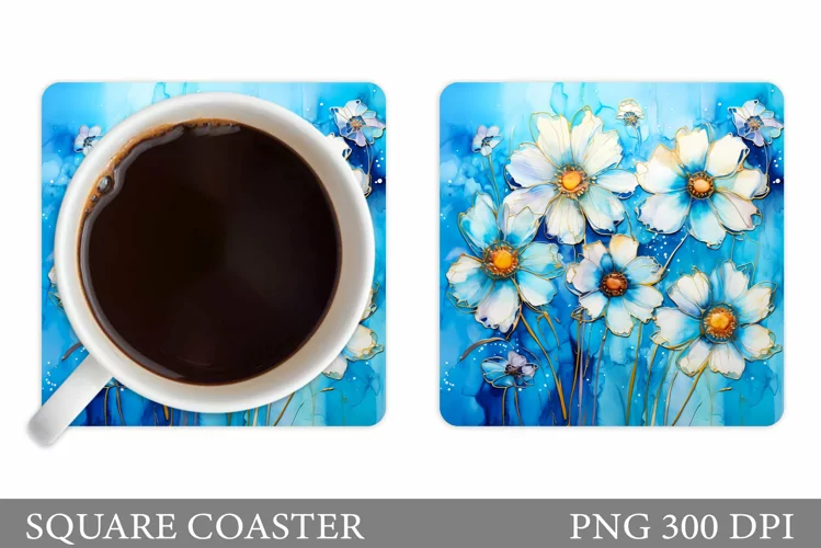 Flowers Square Coaster. Daisy Flowers Coaster Design