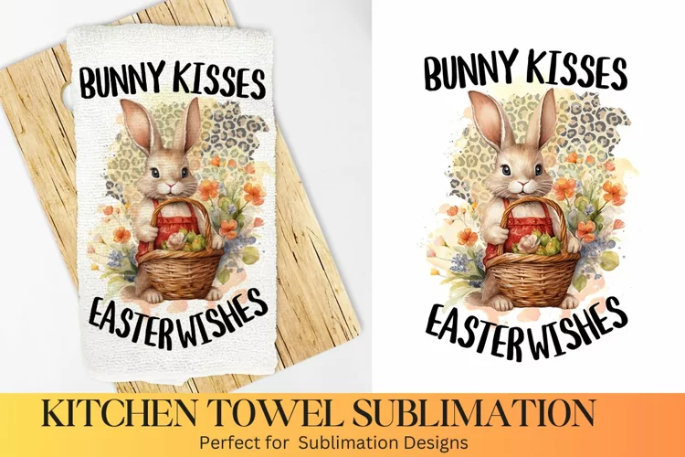 Bunny kisses Easter wishes - Farmhouse Kitchen Towel