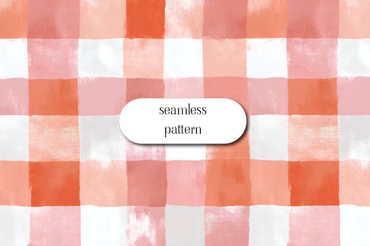 Watercolor Gingham Seamless Pattern, Pink Red Check Design