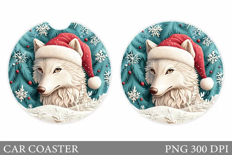 Wolf Car Coaster Sublimation. Christmas Car Coaster Design