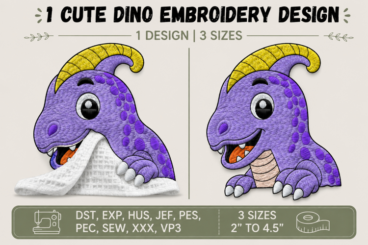 Cute Parasaurolophus Dinosaur Machine Embroidery Design
