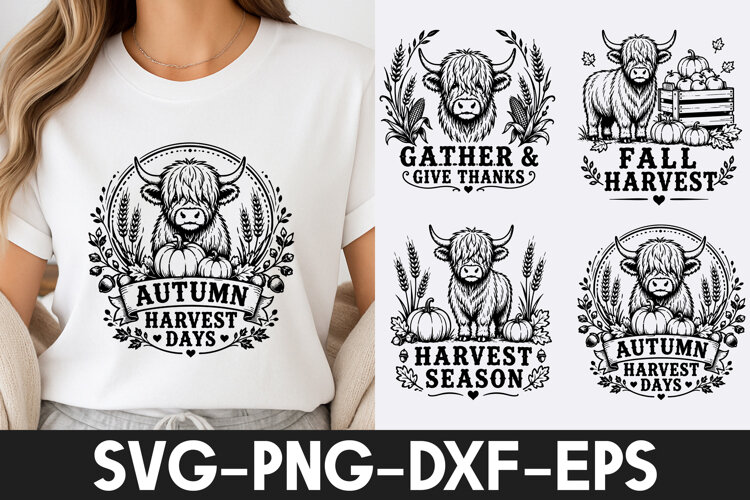 Highland Cow Autumn Harvest SVG example image 1