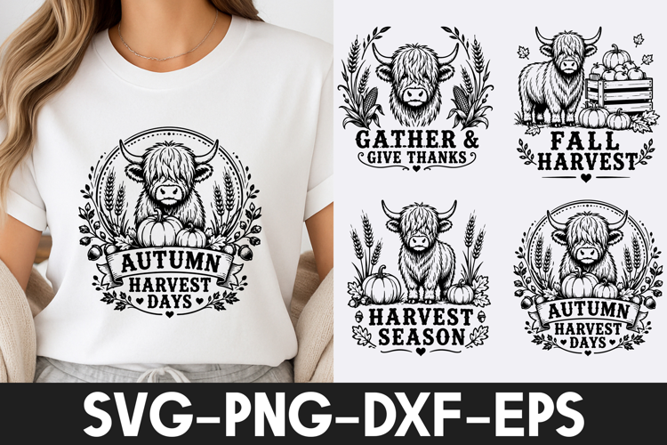 Highland Cow Autumn Harvest SVG