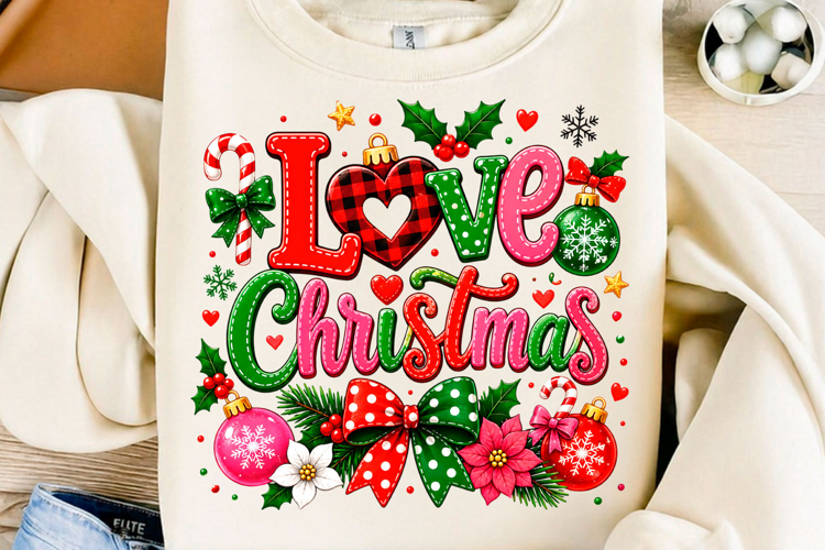 Love Christmas Pink Plaid PNG