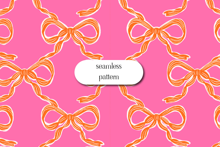 Pink and Orange Bow Seamless Pattern Cute Ribbon Print