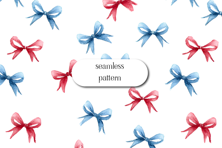 Watercolor Bows Red Blue Seamless Cute Ribbon Pattern
