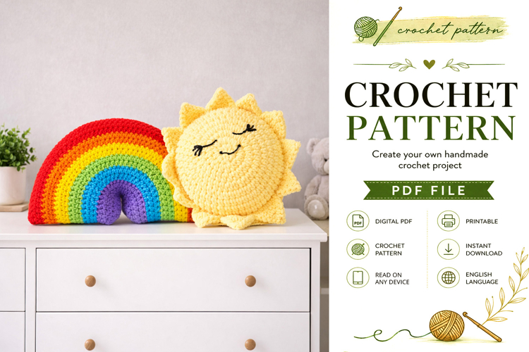Sunshine and Rainbow Crochet Pillow Pattern PDF