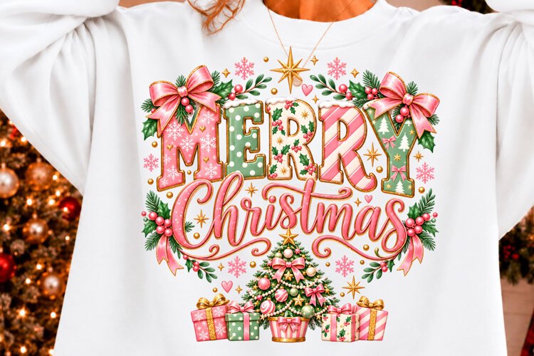 Merry Christmas Pink Pastel PNG example image 1