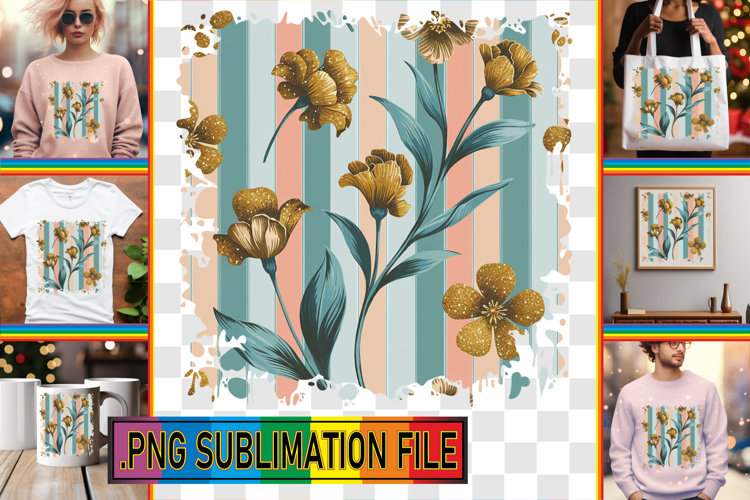 Cozy Sublimation PNG Art, Gold Flower