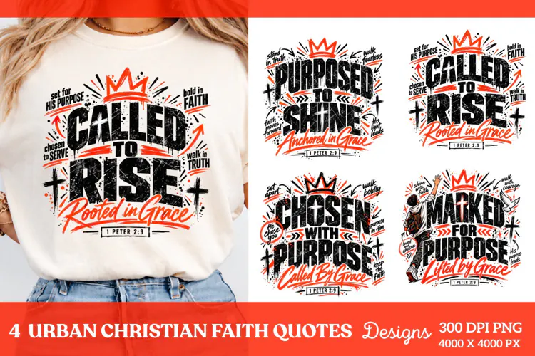 4 Urban Christian Faith Shirt PNG Designs, 4 Christian Grace