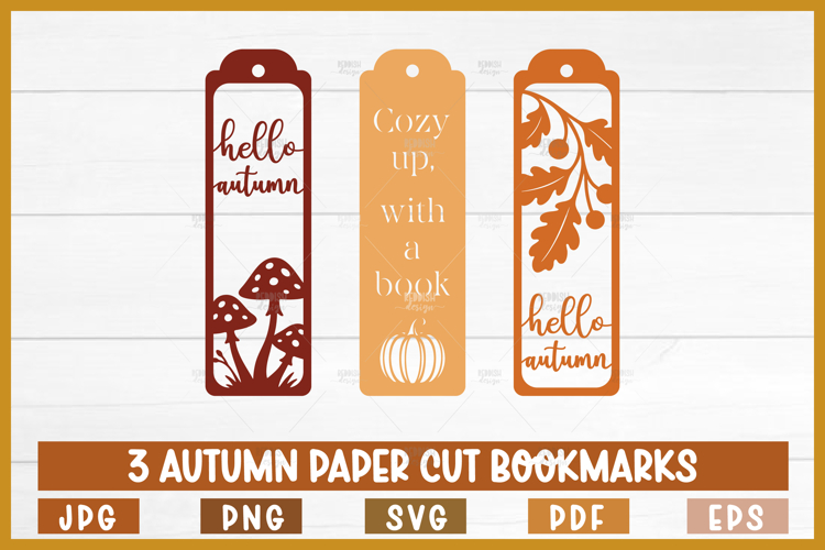 3 Autumn Paper Cut Bookmarks SVG