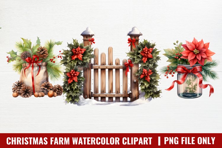 Watercolor Christmas Farm Clipart, Christmas Farm Clipart