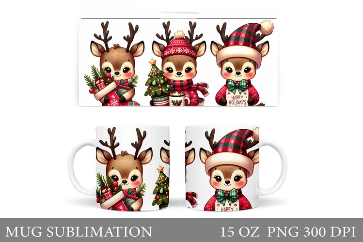 Christmas Deer Mug Design. Cute Deer Mug Sublimation
