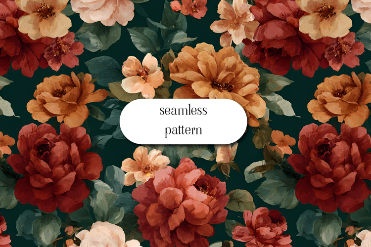 Dark Green Floral Seamless Pattern, Vintage Roses