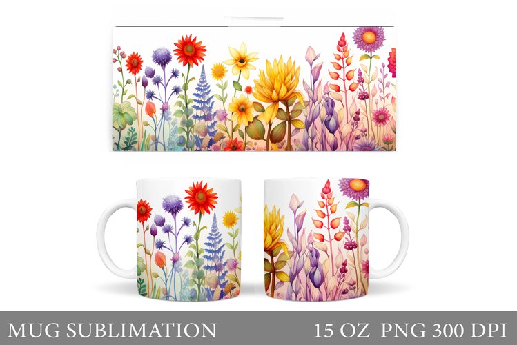 Flowers Mug Wrap Sublimation. Wildflowers Mug Wrap Design