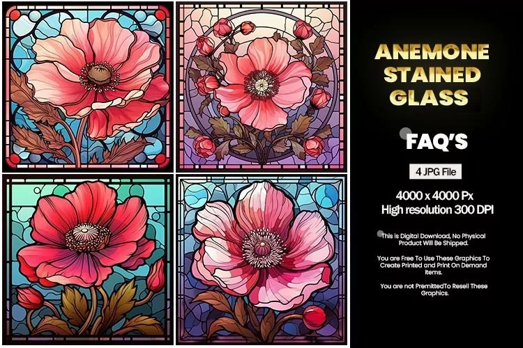 Stained Glass Anemone Square Coaster - 04 Variations