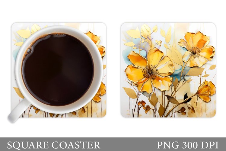 Flowers Square Coaster Sublimation. Flowers Coaster Design example image 1