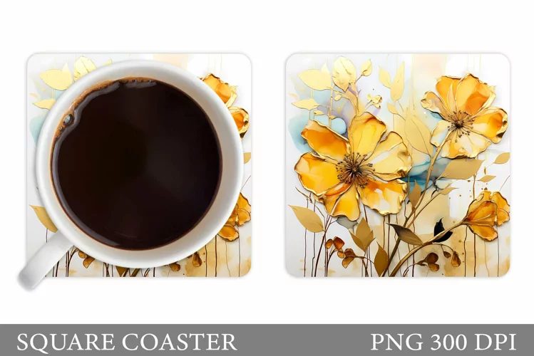 Flowers Square Coaster Sublimation. Flowers Coaster Design