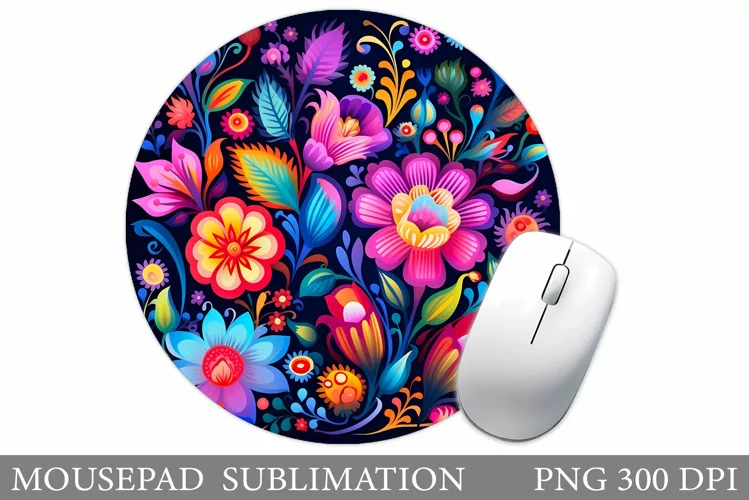 Neon Flowers Mouse Pad. Flowers Round Mouse Pad