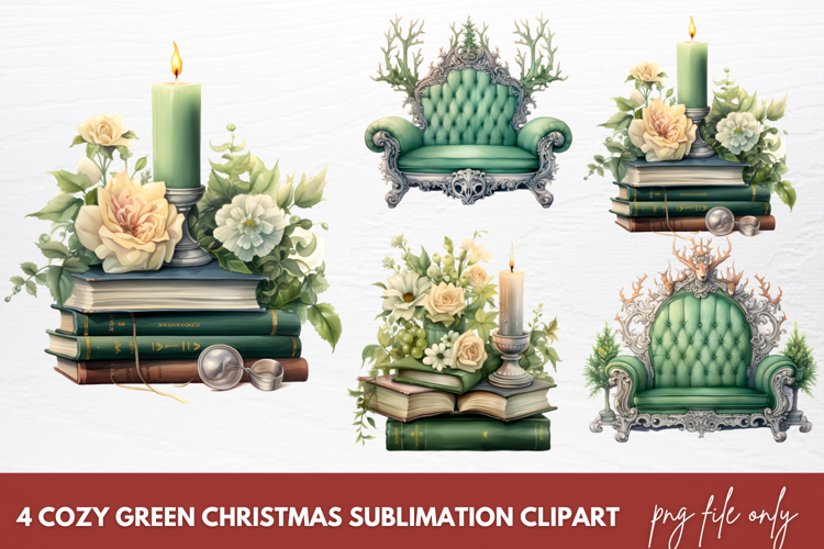Cozy Green Christmas Clipart Sublimation