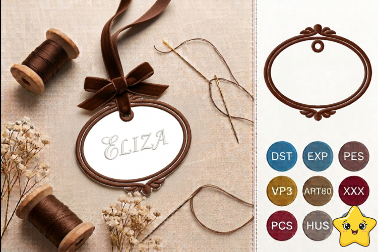 ITH Oval Frame Gift Tag Machine Embroidery Design