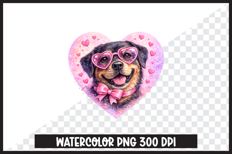 Valentine Dog in Heart Frame Cute Watercolor Clipart