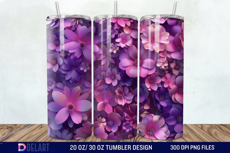 3D Fuchsia and Violet Flowers Tumbler Wrap example image 1