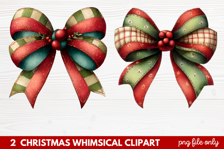 2 Whimsical Christmas Clipart featuring cute holiday charact