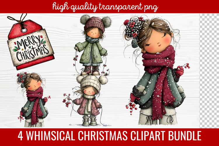 4 Whimsical Christmas Clipart | Cute Festive Holiday PNG