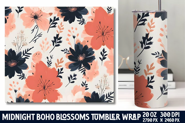 Midnight Flower Tumbler Wrap Sublimation