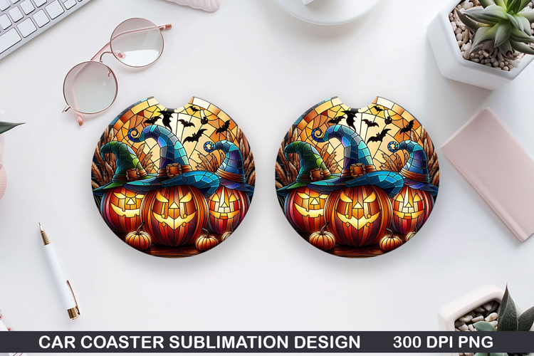 Pumpkins Car Coaster Sublimation| Halloween Coaster PNG