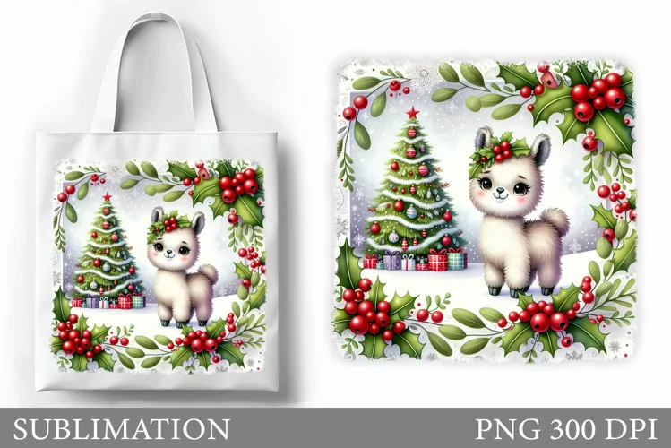 Christmas Lama Tote Bag. Christmas Tote Bag Sublimation