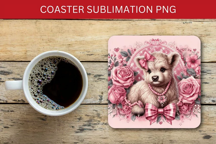 square coaster - pink highland cow