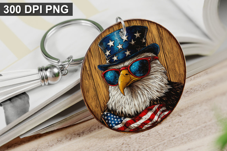 4Th Of July Eagle Keychain Sublimation - Round Keychain PNG
