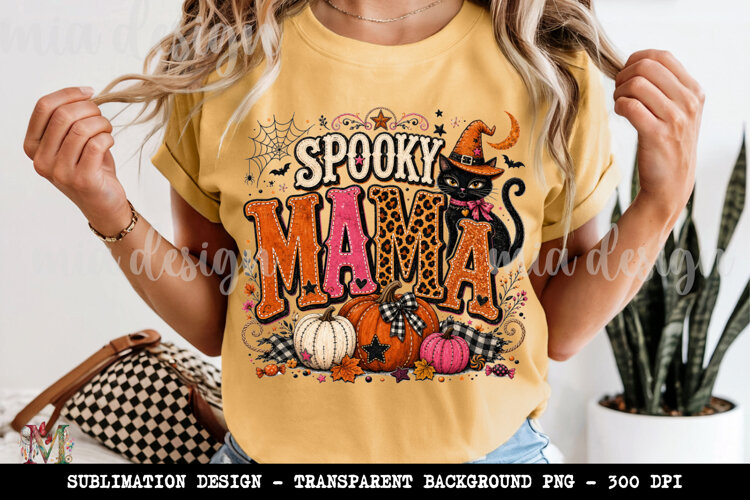 Spooky Mama PNG, Halloween Mama Sublimation Design example image 1