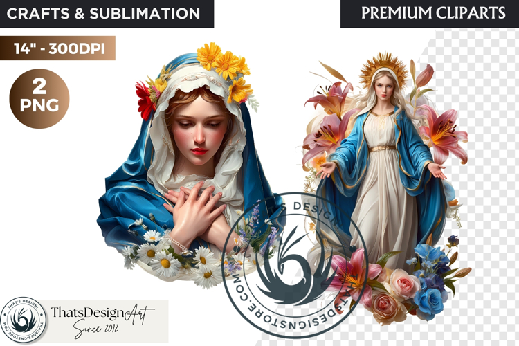 Floral Virgin Mary Clipart PNG, Mother with Jesus, bible