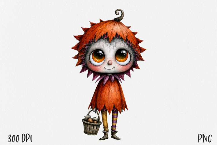 Whimsical Autumn Girl PNG, Cute Woodland Character Clipart