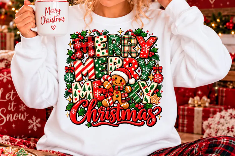 Merry Merry Christmas Gingerbread Sublimation PNG