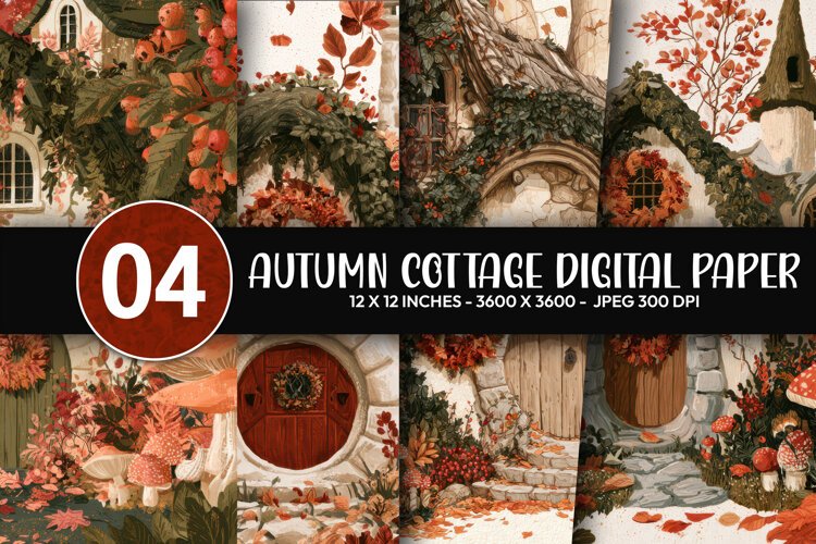 Autumn Cottage Digital Paper example image 1